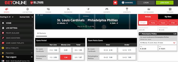 betonline - phillies decimal odds