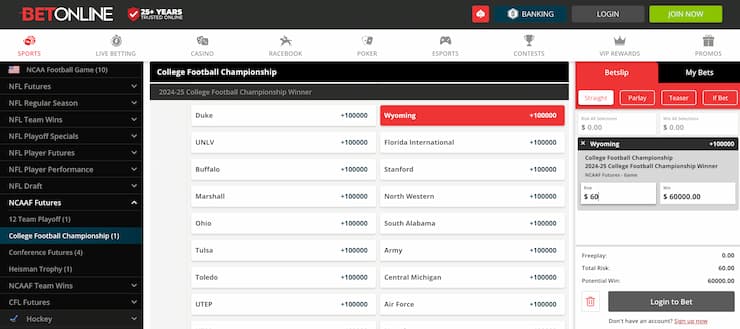 betonline - wyoming cowboys ncaa odds