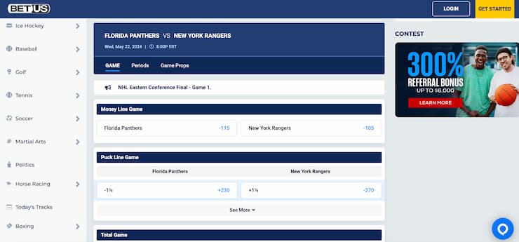 betus - new york rangers betting odds