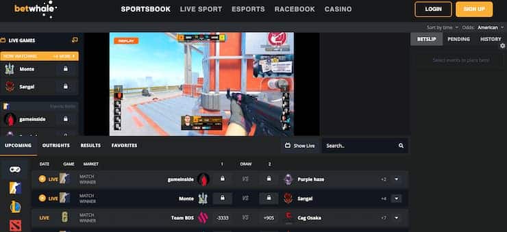 BetWhale esports live streaming