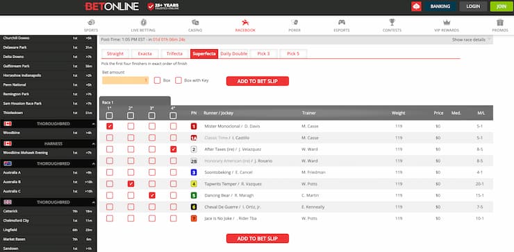 horse racing superfecta bet