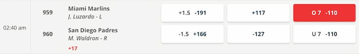 mlb flat odds on total points market