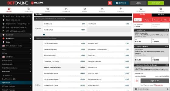 BetOnline NBA draft betting