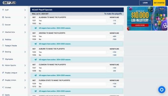 BetUS NCAAF sportsbook