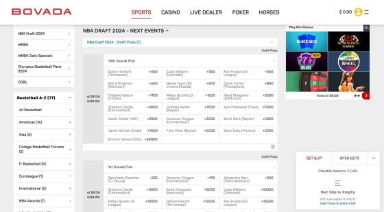 Bovada betting on NBA draft