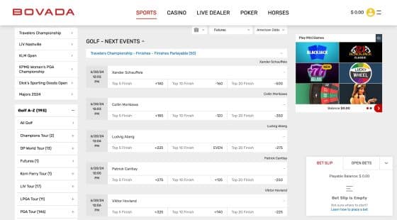 Bovada online golf betting site