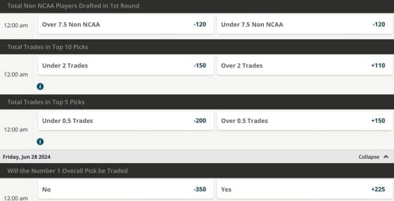 NBA draft props