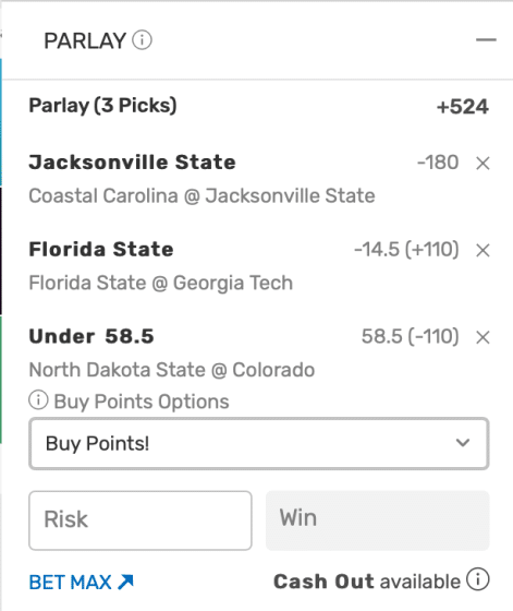 NCAAF parlay
