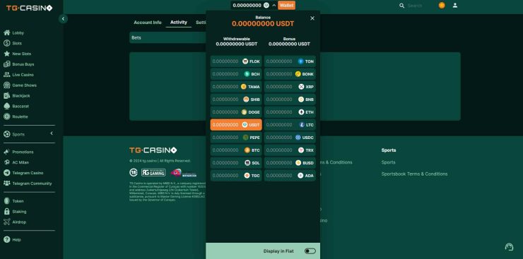 TG casino payment methods
