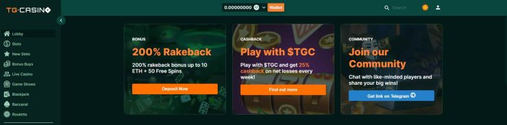TG casino welcome bonus
