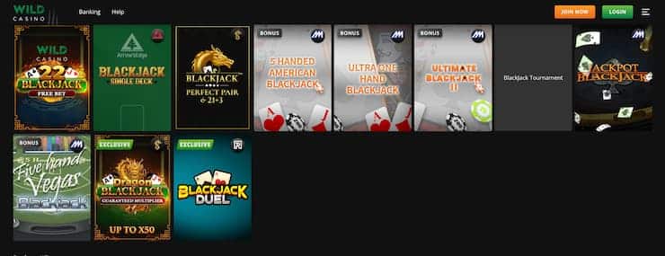 online blackjack games at Wild casino