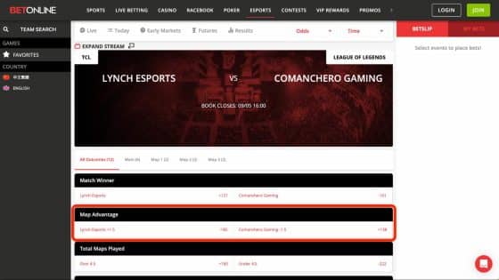 Map Advantage betting odds at BetOnline