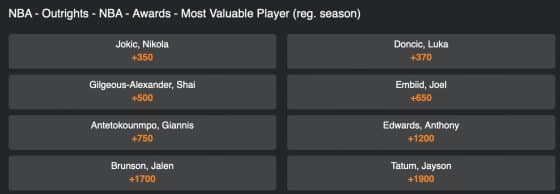 NBA 2024-25 MVP odds