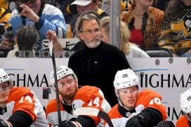 PITTSBURGH, PA - DECEMBER 23: John Tortorella of the Philadelphia Flyers looks on against the Pittsburgh Penguins at PPG PAINTS Arena on December 23, 2024 in Pittsburgh, Pennsylvania.