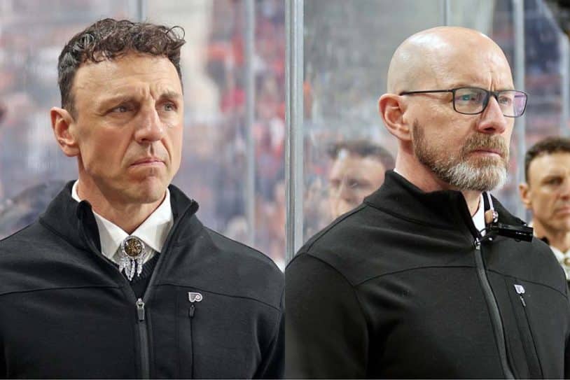 Philadelphia Flyers assistant coaches Rocky Thompson and Darryl Williams.