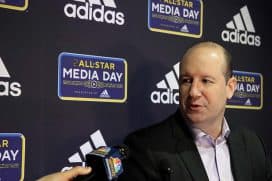 ST LOUIS, MISSOURI - JANUARY 23: Todd Reirden of the Washington Capitals speaks to the press during Media Day for the 2020 NHL All-Star at Stifel Theatre on January 23, 2020 in St Louis, Missouri.