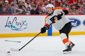 Nov 26, 2025; Sunrise, Florida, USA; Philadelphia Flyers right wing Tyson Foerster (71) scores against the Florida Panthers during the third period at Amerant Bank Arena.